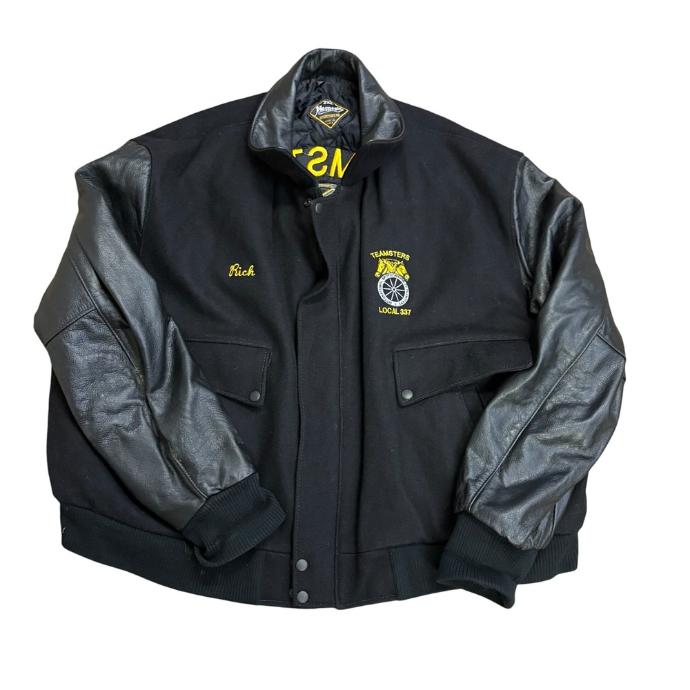 Vintage Teamsters Local 337 Detroit Jacket Leather Wool 2XL USA Union Rich
